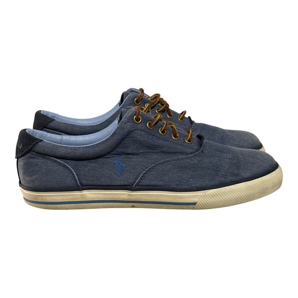Polo Ralph Lauren Vaughn Washed Blue Canvas Sneakers Men's Size 10.5 Boat Shoes - Picture 1 of 8